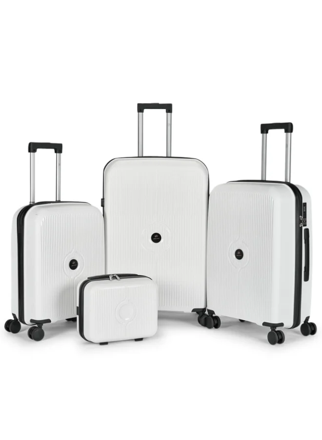 ليمرا طقم شنط سفر مكون من 4 حقائب أمتعة بعجلات و بتصميم صلب وقوي مصنوع  من مادة البولي بوربلين لون ابيض